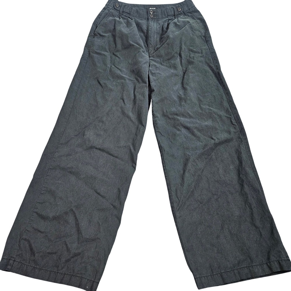 Madewell Wide Leg Trousers 8T Charcoal Gray Pants Linen Blend Pleated High Rise
